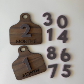 Walnut w/ Black Cattle Tag Interchangeable Milestone Set - Ready Made
